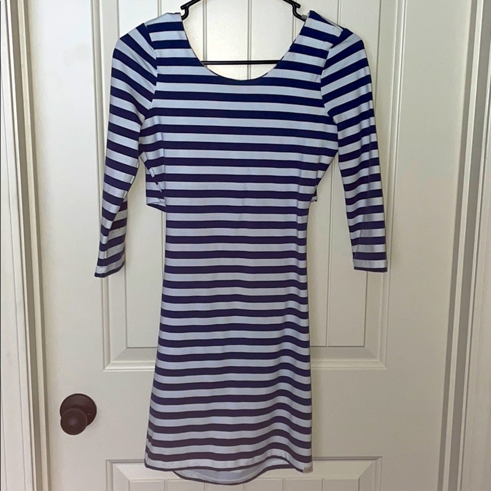 White and navy body con dress!